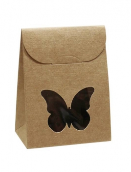Köcher/Papiertasche Kraftpapier natur mit Schmetterling-Fenster